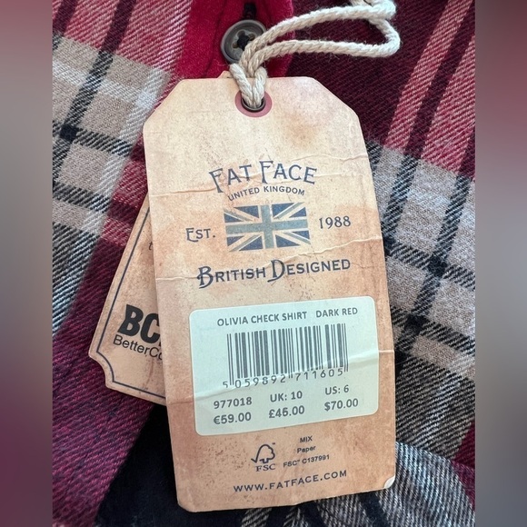 NWT Fat Face OLIVIA CHECK SHIRT DARK RED Flannel - Picture 5 of 14